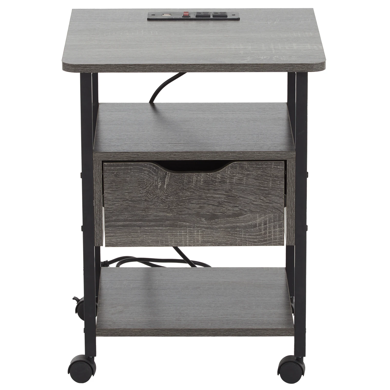 

Set of 2 Side Table with Charging Station, Rolling End Table with 2 USB Ports and Power Switch with Storage Shelves Grey
