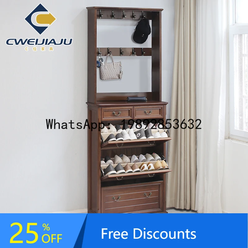 XL Shoe Cabinet Entryway Cabinet Integrated Solid Wood Household Small Apartment Entryway Integrated Wall-Mounted with Coat Rack