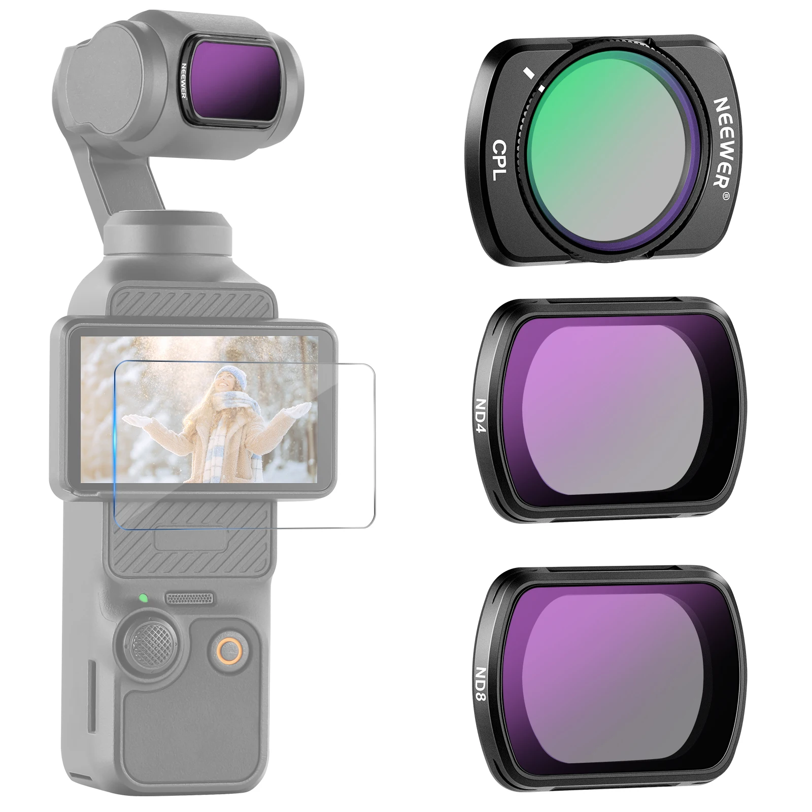 NEEWER Magnetische ND & CPL & Effectfilterset voor DJI OSMO Pocket 3, 14-pack CPL ND8/16/32/64/128/256/1000 ND8/PL ND16/PL ND32/PL