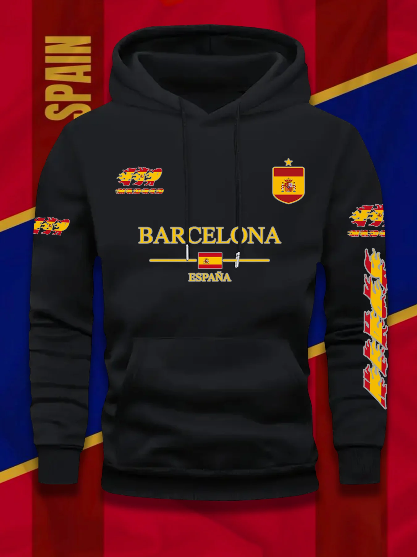 برشلونة العلم الاسباني طباعة كرة القدم مروحة الرجال النساء مقنعين البلوز الخريف الشتاء اليومية عطلة اللياقة البدنية فضفاضة ملابس رياضية دافئة