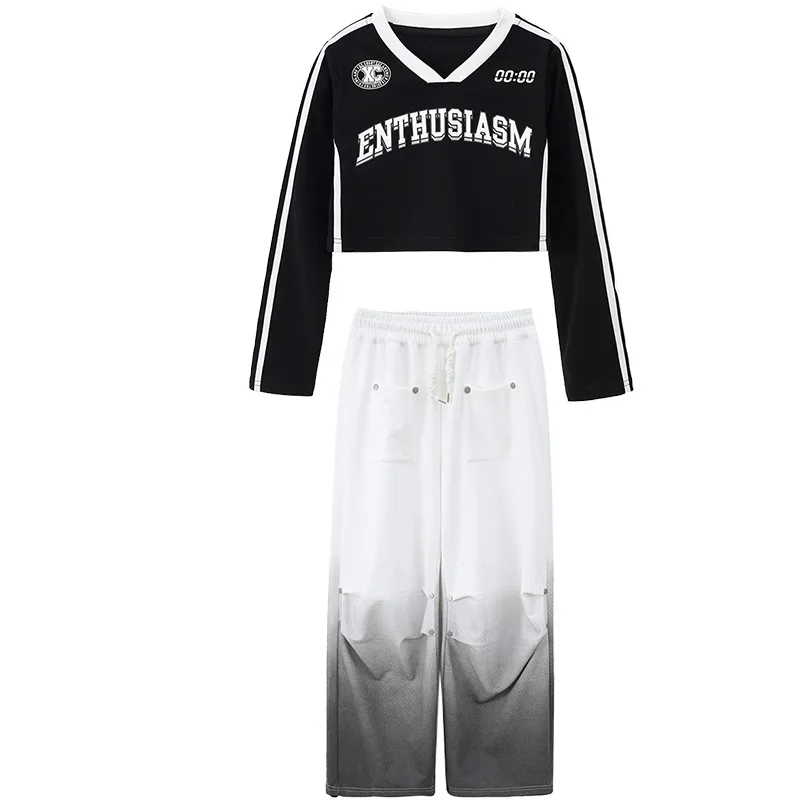 أطفال بنات الهيب هوب العلامة التجارية الشارع ارتداء طويلة الأكمام تي شيرت فضفاض عادية بانت 2 قطعة مجموعات الأطفال رياضية أداء زي #5