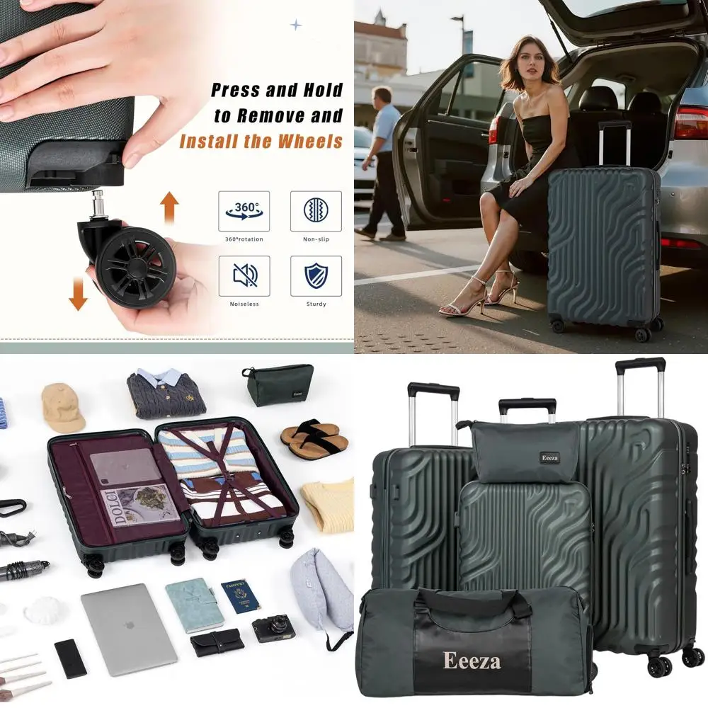 

Комплект чемоданов из 5 предметов темно-зеленого цвета из АБС-пластика с легким жестким корпусом, замком TSA и двойными вращающимися колесами (20/24/28/DB/TB)