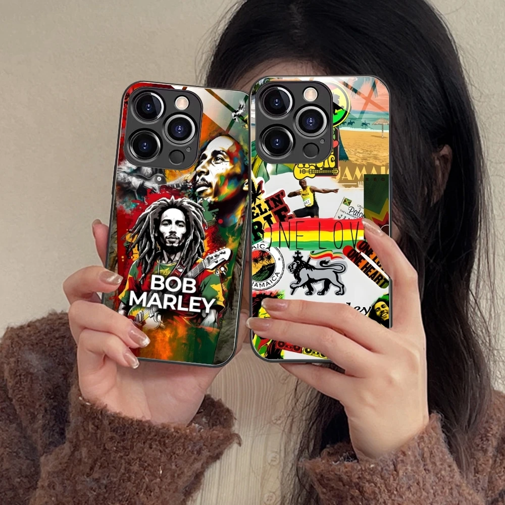 Reggae Bob Marley Mobile Cell Phone Case for iPhone 16 15 14 13 12 11 X XR XS 8 Pro Max Plus Mini PC Glass Phone Cover Shell