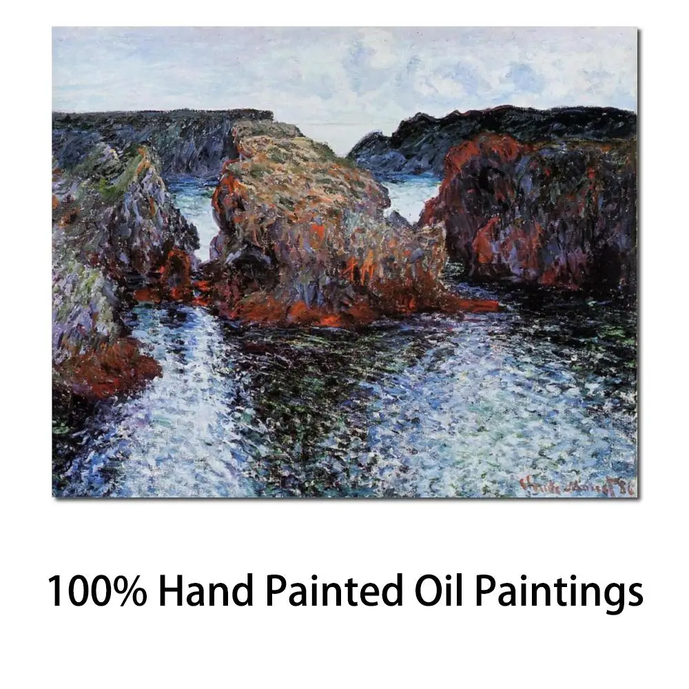 

Art Oil Painting for Living Room Belle Ile Rocks at Port Goulphar by Claude Monet Hand Painted High Quality