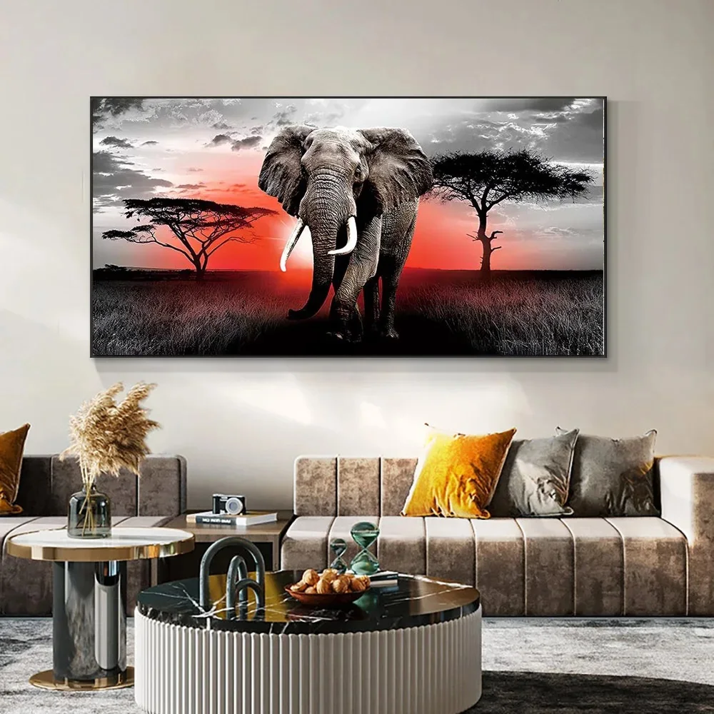 Grande pittura diamante pieno quadrato rotondo 5D fai da te a piedi elefante africano tramonto paesaggio mosaico punto croce miglior regalo Y1345