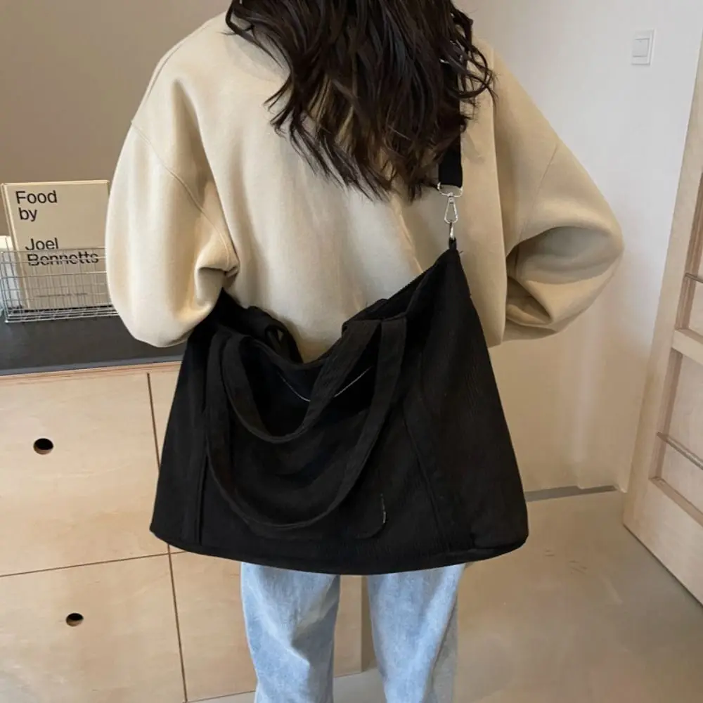 

Portable Solid Color Corduroy Shoulder Bag Casual Korean Style Canvas Tote Bag Large Capacity Handbag Crossbody Bag Girls