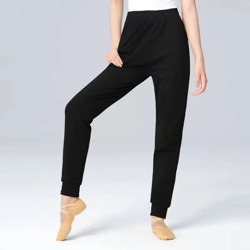 Pantalones de baile negros para mujer, pantalones de Yoga para práctica de Ballet cónicos de pierna ancha para baile, Fitness, deporte