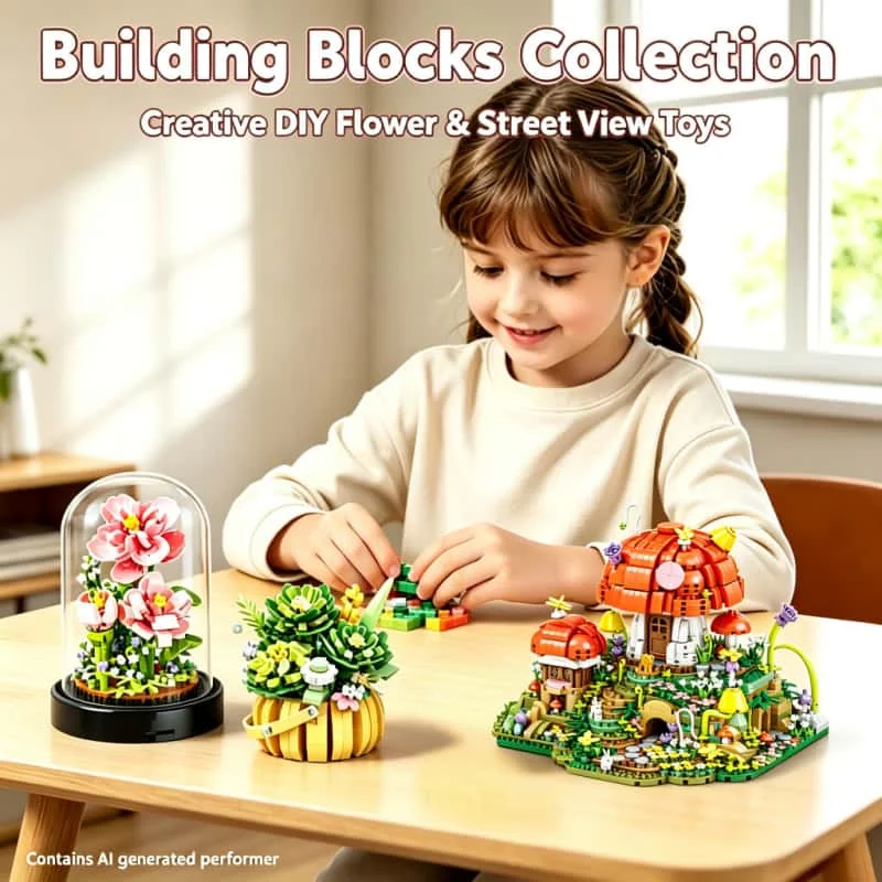 Eternal Bouquet Rose Building Blocks Flower Building 3D Set DIY Eternal Bouquet Display  Brick Toy for Home Office Decor