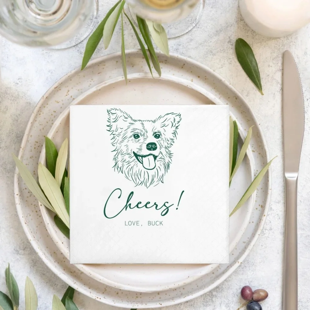 80pcs Custom Illustrated Dog|Custom Pet Wedding Napkins |Pet Cocktail Napkins |Custom napkins wedding |Wedding cocktail napkins