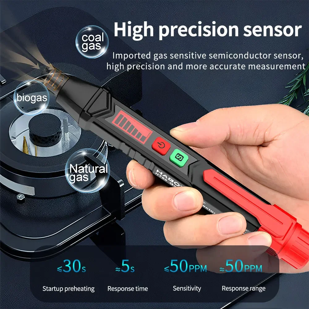 

HABOTEST HT60 Gas Leak Detector Combustible Natural Gas Portable Sound Vibration Alarm LCD Display Methane Alcohol Tester