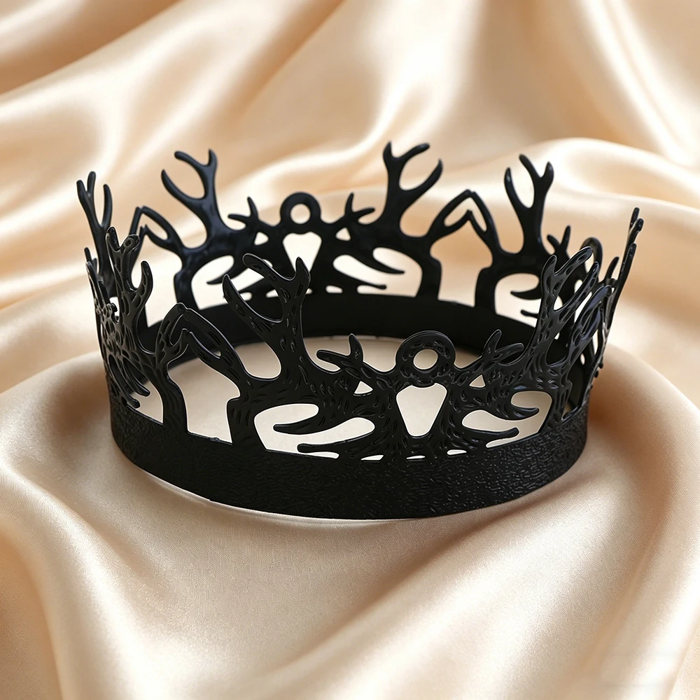 1pc Fashion Black Gothic Antler Crown Tiara Dark Forest Metal Queen Headband Hair Accessories for Cosplay Party Formal Events view 5