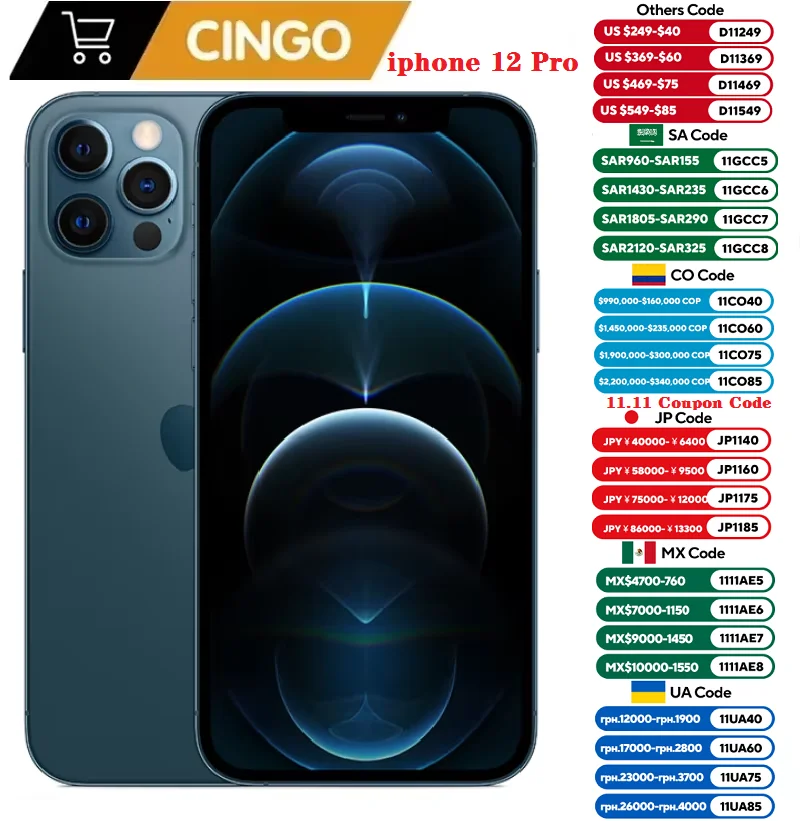 هاتف Apple iPhone 12 Pro 5G LTE مقاس 6.1 بوصة 6 جيجابايت و128/256 جيجابايت IOS هاتف محمول آيفون 12pro A14 بيونيك 12 ميجابكسل هاتف محمول أصلي