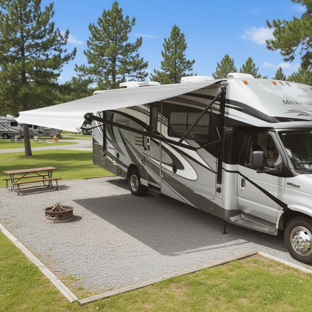 LXBY-- W5700 Automatic Electric RV Caravan Awning with Aluminum Alloy Frame 13.2oz Premium Vinyl Waterproof Canopy for Trailer