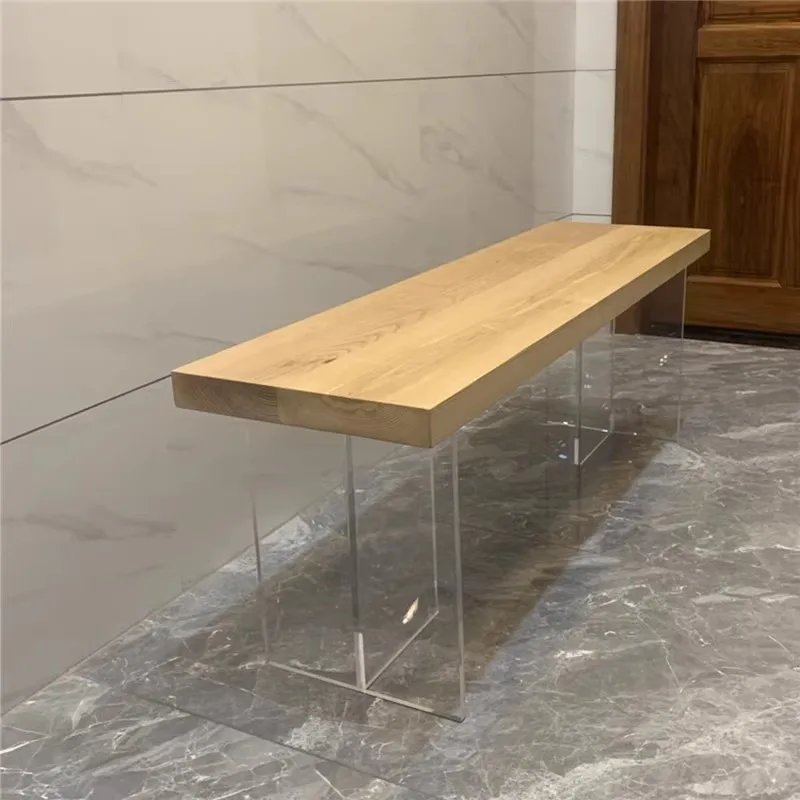 مقعد طعام من الخشب الصلب بأرجل أكريليك شفافة، مقعد بسيط لتغيير الأحذية لغرفة النوم وغرفة المعيشة والأثاث المنزلي