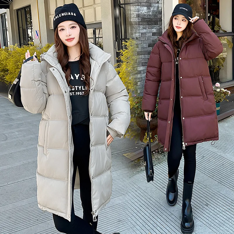 Parkas Women Mid Length Coats Hooded Zipper Jackets Thick Warm Y2k Streetwear Elegant Casual Jacket Work Coat Autumn Winter 2025