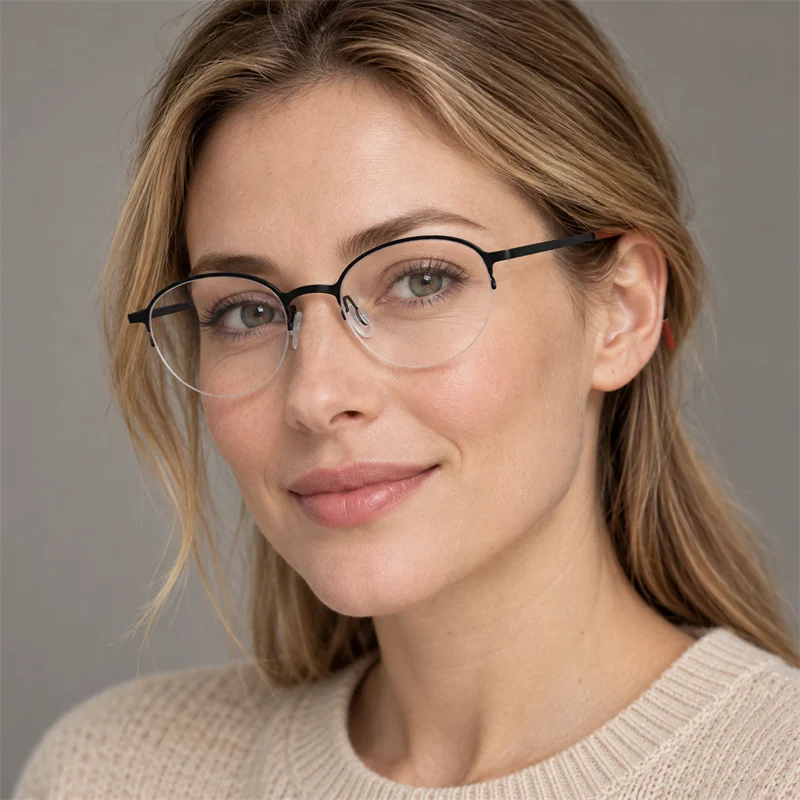 003 Ultra-light Pure Titanium Vintage Japanese Semi-rimless Round Glasses with Photochromic Lenses Frames Prescription Lenses