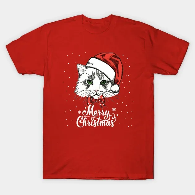 Cat Loves Merry Christmas T-Shirt 100% Cotton O-Neck Summer Short Sleeve Casual Mens T-shirt Size S-3XL