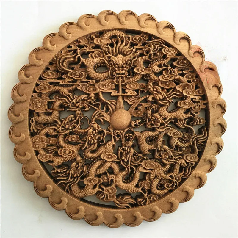 26.8cm Traditional Chinese Wood Carving Dragon Statue Handicraft Wall Decoration