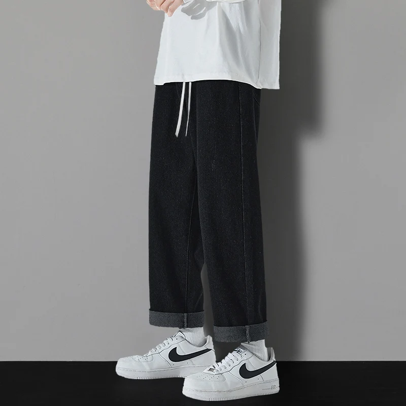 

New Trendy Jeans for Men Spring Autumn Loose Sle Youthful Casual Loose Straight Leg Jeans High Waist Elastic Waisand