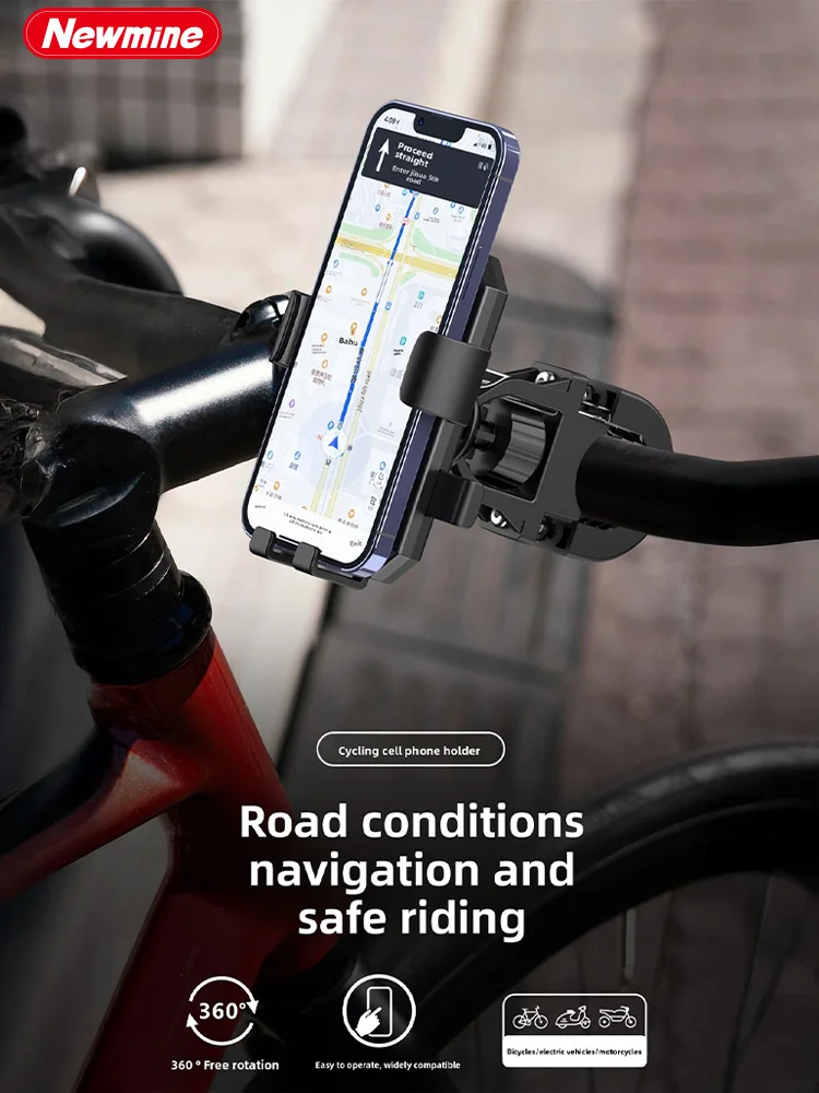 

Держатель для телефона Newmine для мотоцикла и велосипеда, противоударный, 360° ° Подставка для мобильного телефона с свободным вращением, навигационный кронштейн для IPhone Samsung