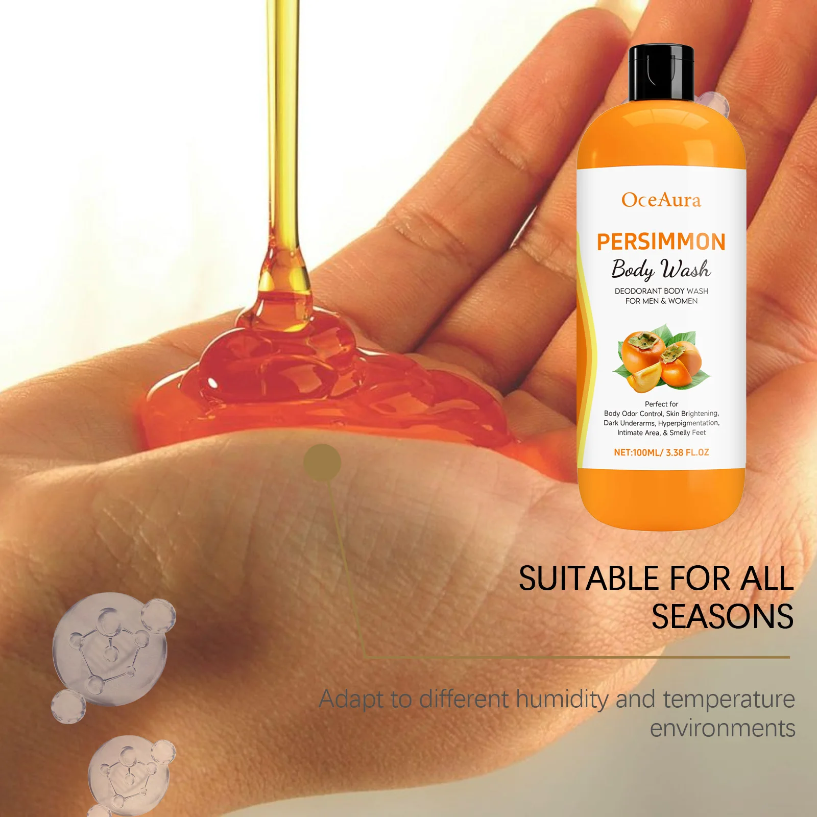 Lavaggio del corpo al cachi Pulizia profonda Controllo dell'olio della pelle Esfoliante Eliminazione degli odori Rimozione dello sporco Gel doccia profumato duraturo 100ml