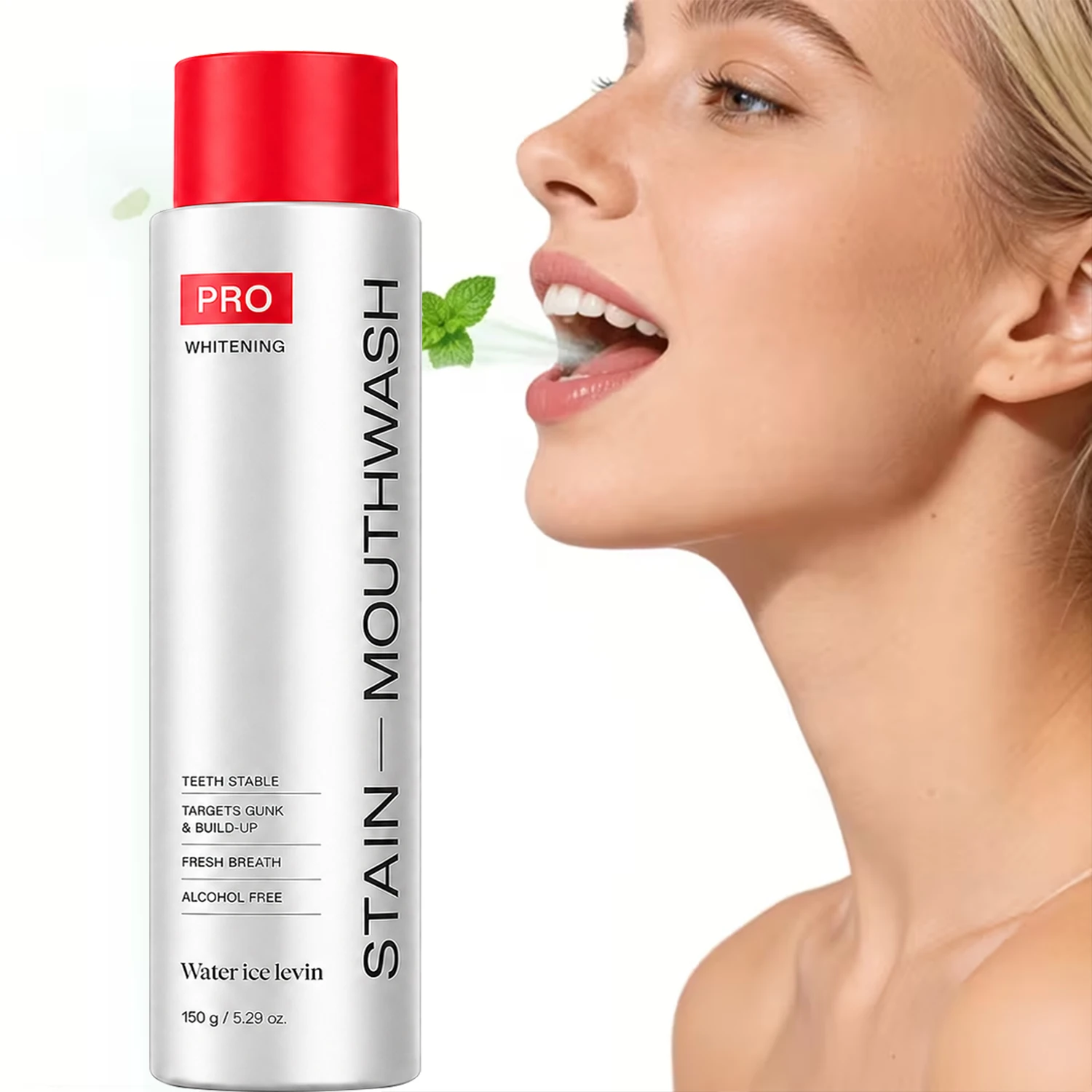 Water Ice Levin Stain Mundwasser 150g Pro Whitening Alkoholfrei Tiefenreinigung Frischer Atem Entfernt Ablagerungen