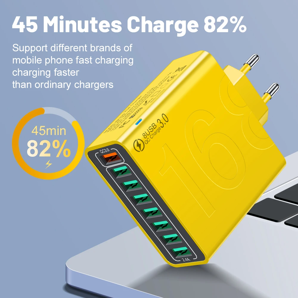 USB Charger 30W Multiple 8 Ports Fast Quick High Speed Charging Mobile Cell Phone Wall Adapter for Huawei 60 Xiaomi 14 Samsung