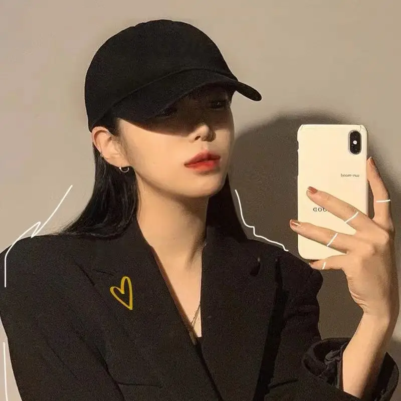 Black Baseball Cap Men Women Solid Color Velcro Adjustable Snapback Hat Classic Brim Casual Outdoor Summer Sun Visor Cap view 2