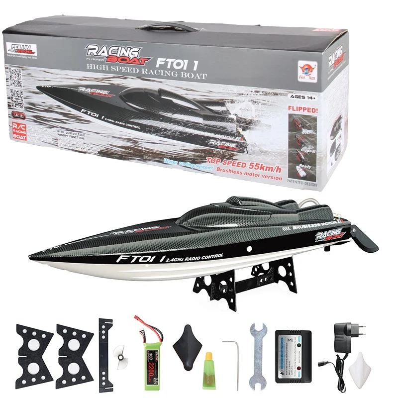 Ft011 super grande 2.4g escala completa controle remoto barco elétrico sem escova design à prova dwaterproof água competição brinquedo modelo de barco de alta velocidade