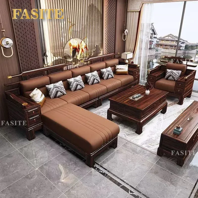 For New Chinese Style Ebony Solid Wood Sofa Classical Light Luxury Villa Living Room Furniture Winter Summer Dual Purpose