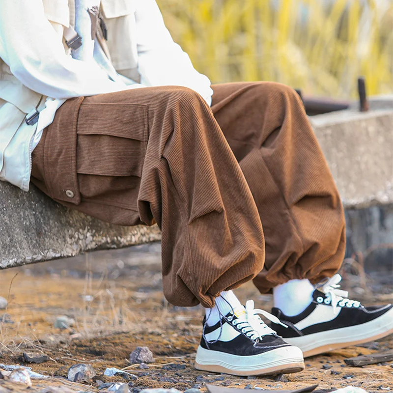 

High-End Corduroy Men's Pants Dstring Cuffed y Trendy Workwear High Street Loose Fit Youthful Energy Winter Casual
