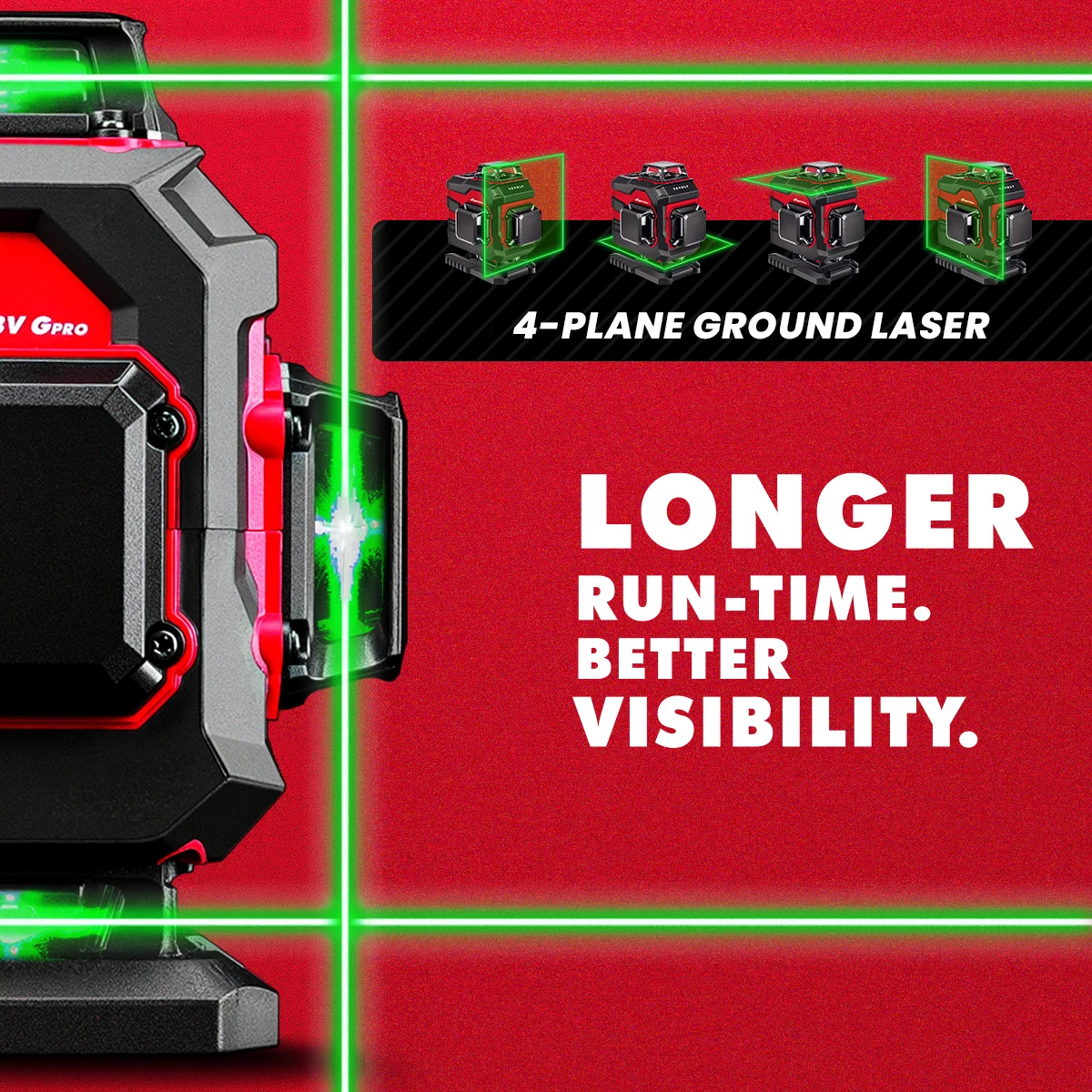 YEVOLT Laser Level 4-Plane Green 16-Line YVGLL4XS16-Series Self-leveling 360 4D Horizontal & Vertical Power Measuring Tool