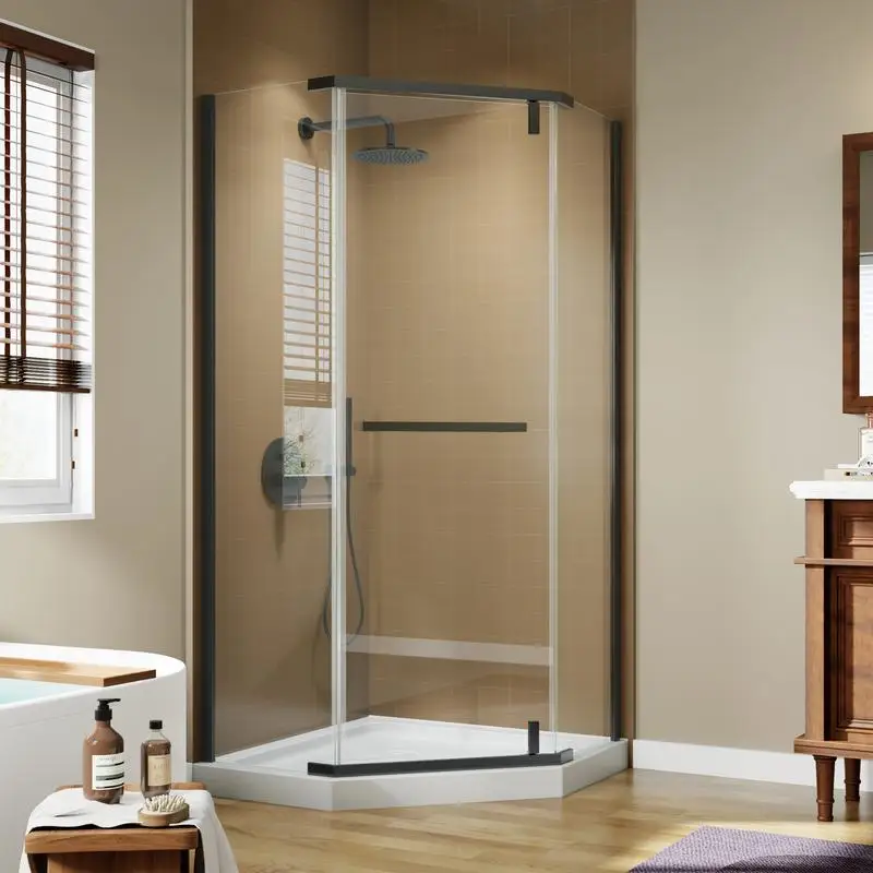 

Frameless 36" W x 72" H Neo-Angle Shower Enclosure with 1/4" Clear Tempered Glass and Matte Black Pivot Door, Shower Base Not