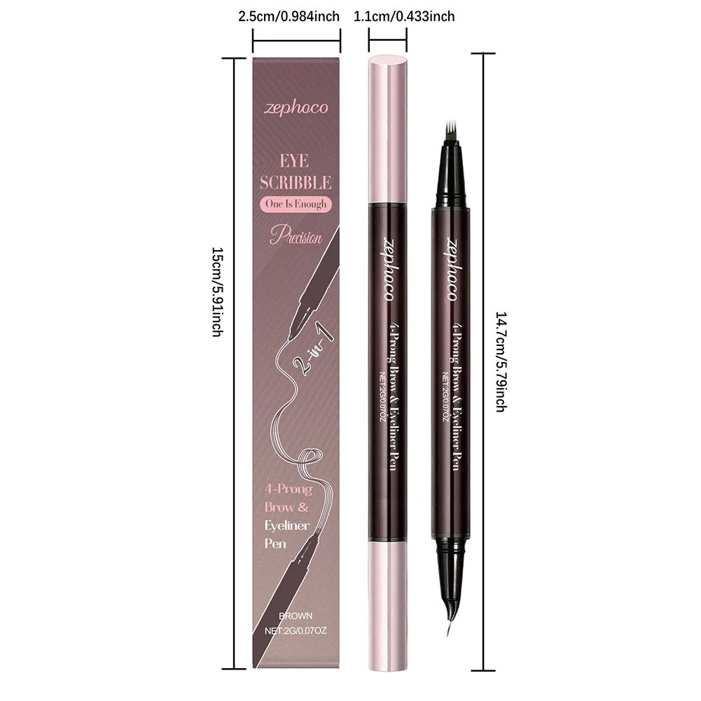قلم حواجب 4 Fork Microblading، قلم حواجب 2 في 1 مقاوم للماء، مكياج حواجب طبيعي يدوم طويلاً #6