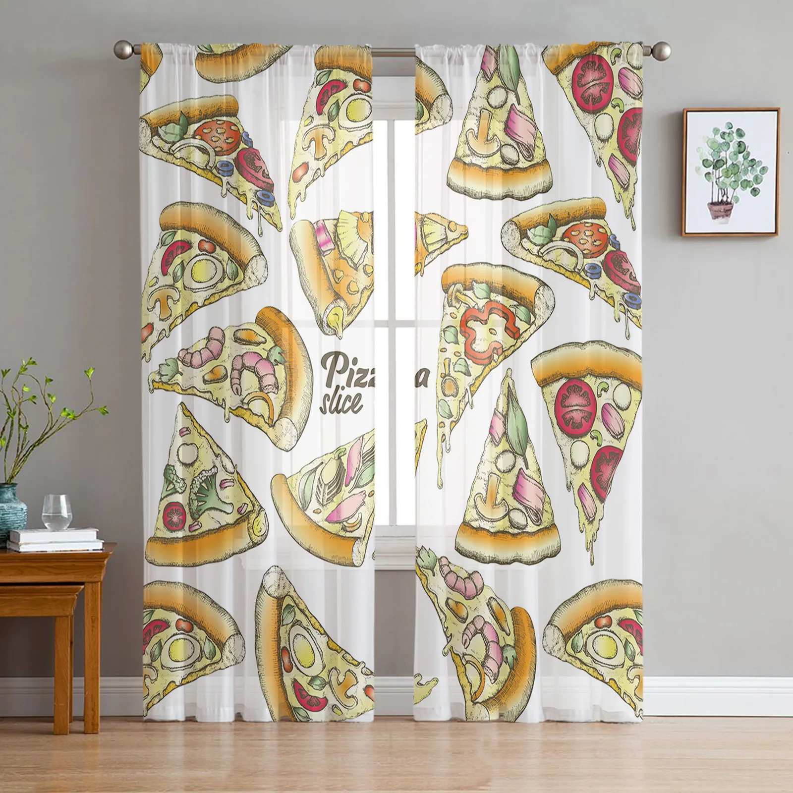 Slice Pizza Burrito Bedroom Organza Voile Curtain Window Treatment Drapes Tulle Curtains for Living Room Sheer Curtains