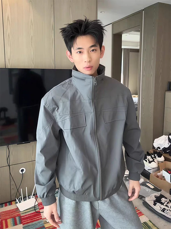 

Футболка с воротником-стойкой Bla, мужская рабочая одежда Jaet Autumn Sli Pilot Jaet Baseball orm Retro American Sle