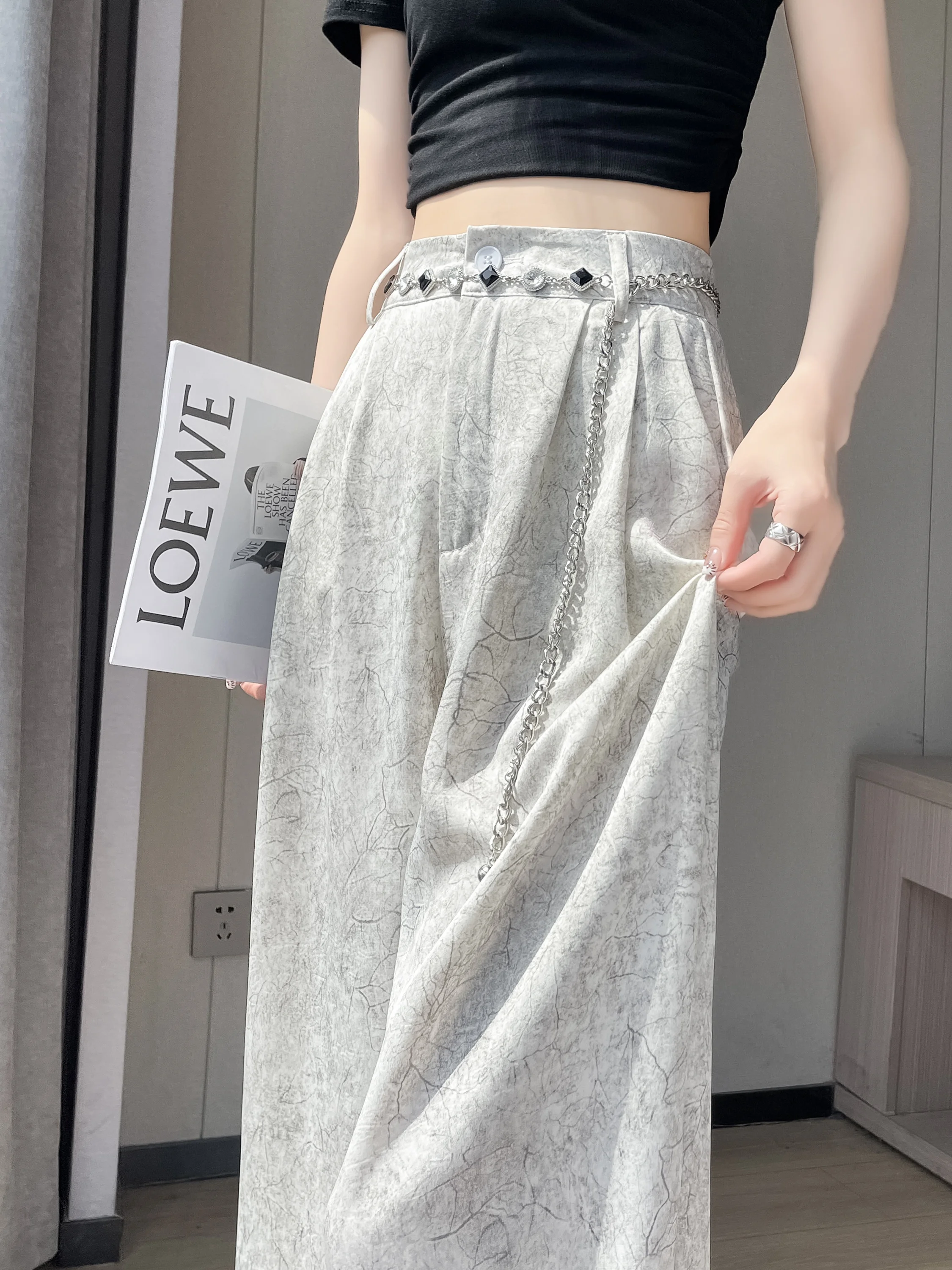 

Summer Thin Dyed Ice Silk Casual Pants Women's High Waist Straight Leg Acetate Satin Flared Trousers Commute Style Korean Ver...
