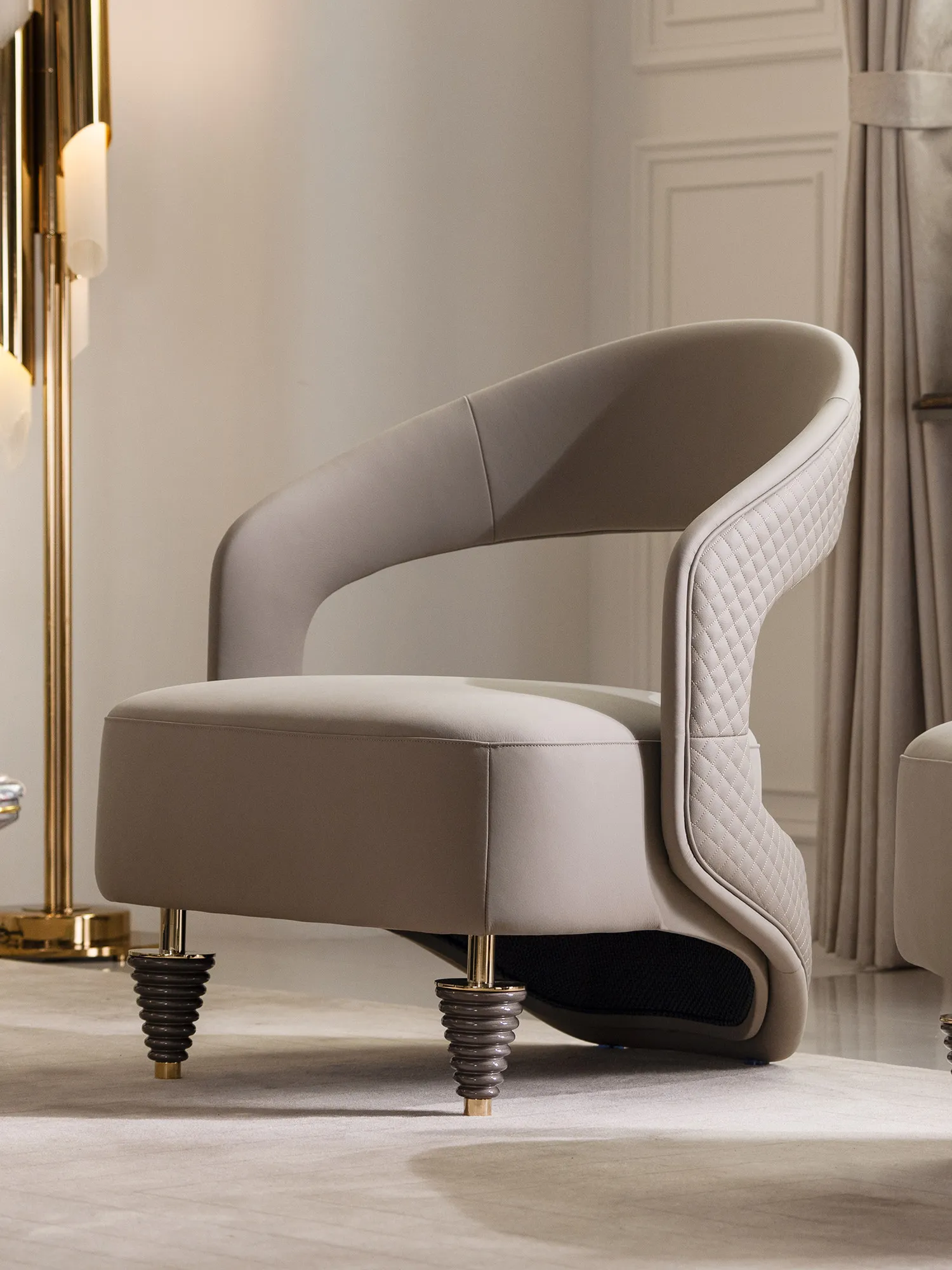 French light luxury leather leisure chair premium gray sofa chair