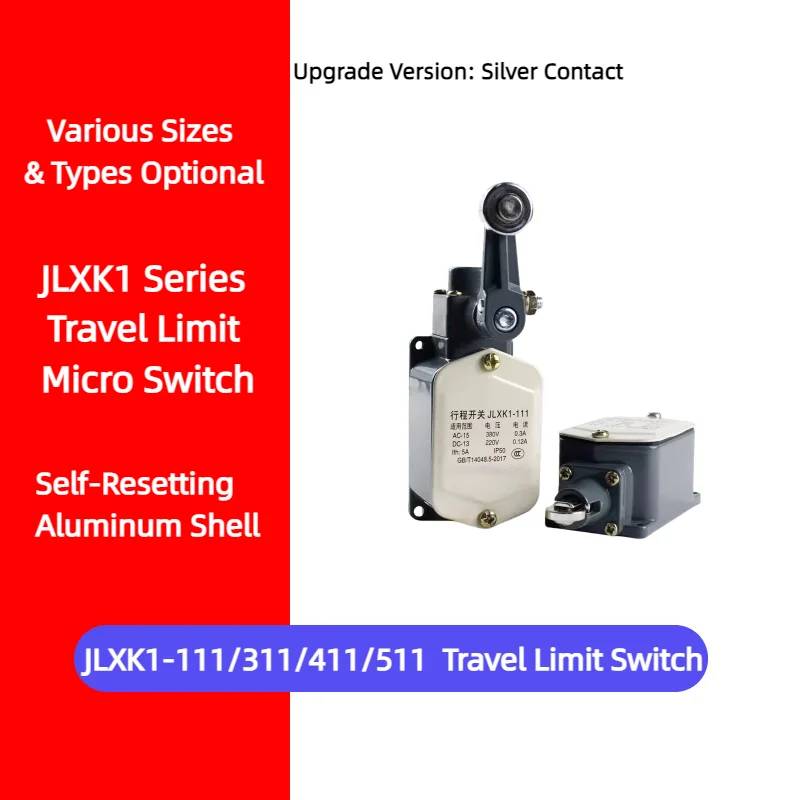 JLXK1-111/311/411/511 Aluminum Shell Limit Switch Threaded Silver Contact for Industrial Machine Positioning Control & Milling
