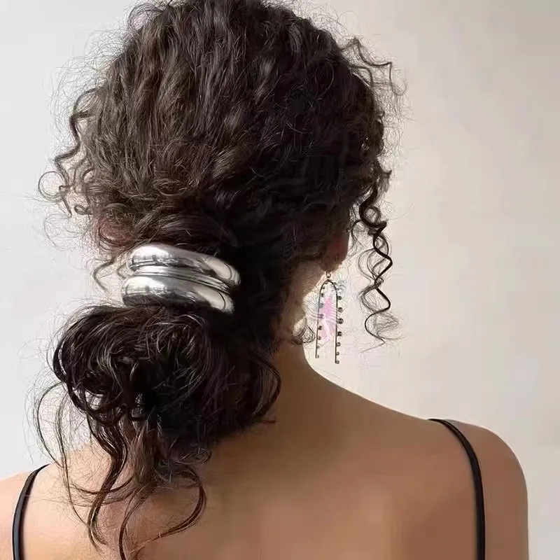 Elegantes, geometrisches Metall-Haargummi für Frauen, hohe Elastizität, schadet dem Haar nicht, modisches Haargummi für Mädchen. – Detail 3