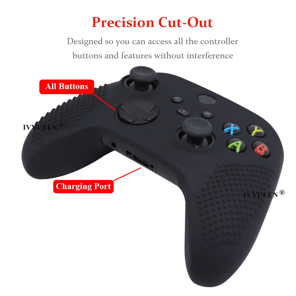 IVYUEEN Anti-slip Protective Skin for XBox Series X S Controller Silicone Gel Case with Joystick Grips Analog Thumb Stick Caps