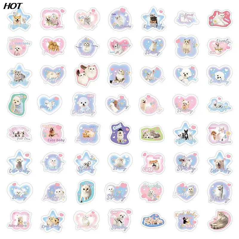 60Pcs Cartoon Cute Pet Animal Creative Cats Dogs Graffiti Sticker DIY Bike Skateboard Car Helmet Notebook Computer Stickers