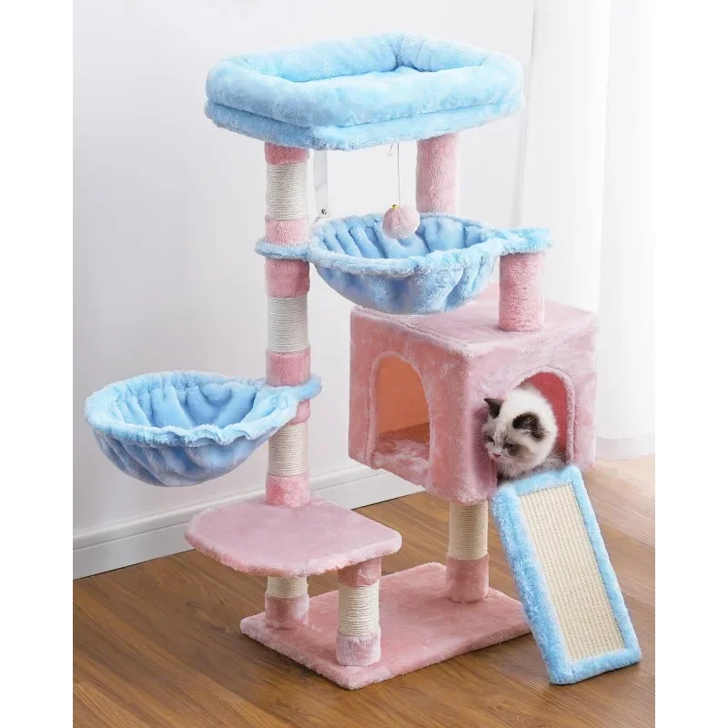 Cat Tree, Cat Tower for Indoor Cats, Cat House with Large Padded Bed, Cozy Condo, Hammocks, Sisal Scratching Posts,Big Scratcher