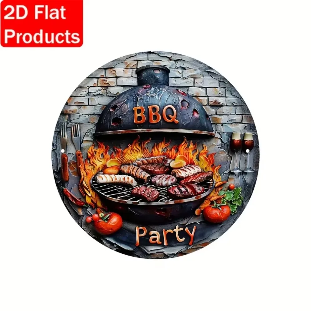 لوحة لافتة معدنية من القصدير الرجعية، قطعة واحدة مع تصميم حفلة الشواء مثالية لديكور التخييم في ساحة الشرفة #3