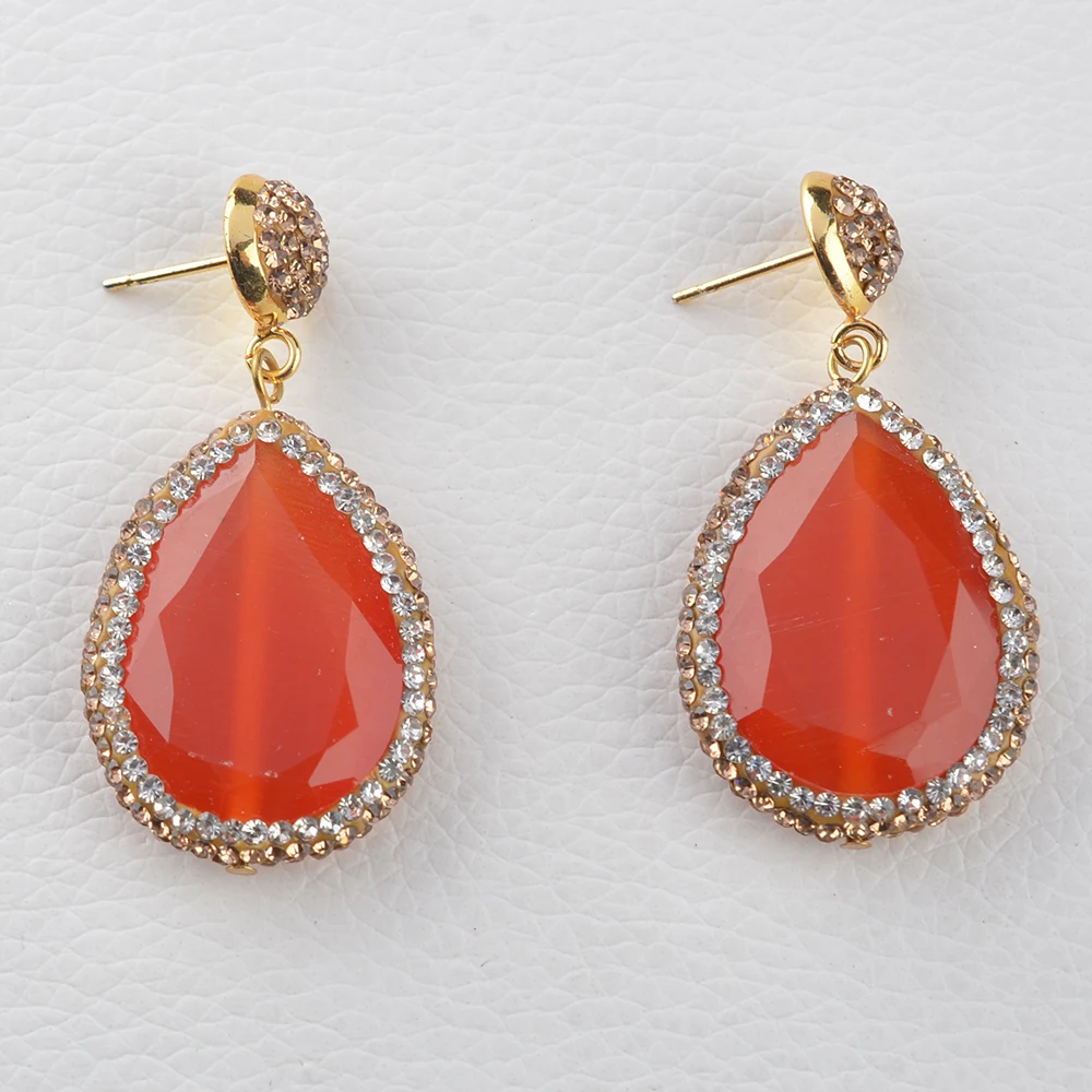 Red and Yellow Cat Eye Earrings CZ pave Gold Plated Earrings For Women