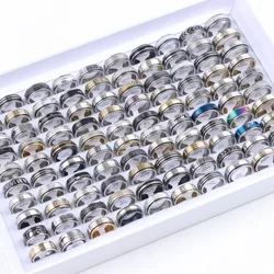 10/20/30/50Pcs/Lot Classic Trend Hollow Out Number Stripe Rotatable Stainless Steel Rings Mix Style Men Jewelry Gifts Wholesale