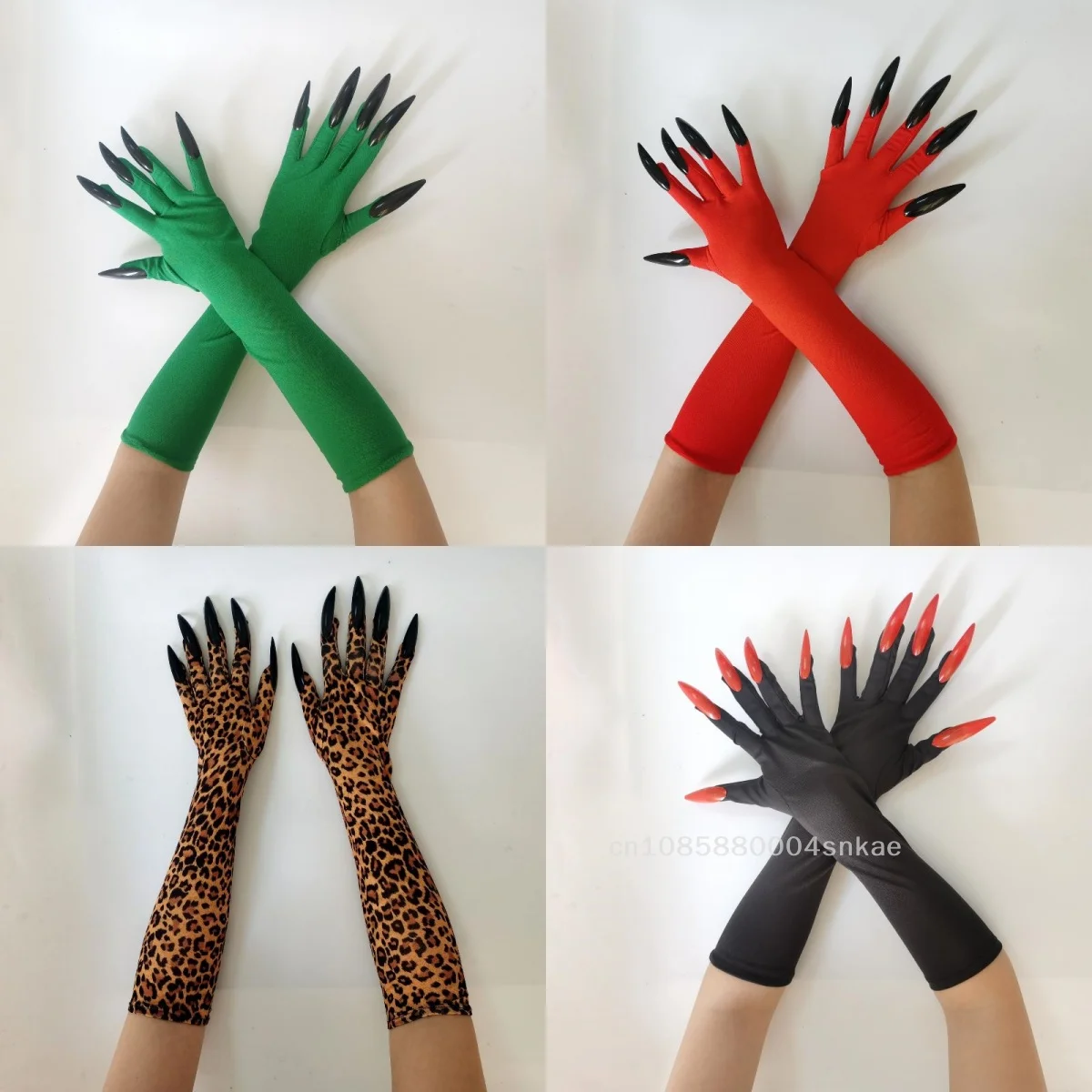 Halloween Long Claw Gloves Stretchable with Scary Nails Gothic Vampire Costume Gloves Cosplay Party Prop〔CC88〕