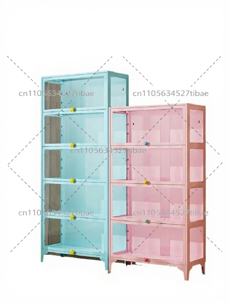 Glass Figurine Display Cabinet with Dust-Proof Floor-Standing Iron Frame for Blind Box Collections and Model Figures