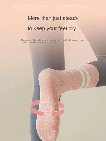 3-Pair Female Pilates Indoor Anti Slip Silicone Floor Socks Breathable Double Bar Middle Socks Fitness Dance Exercise Yoga Socks