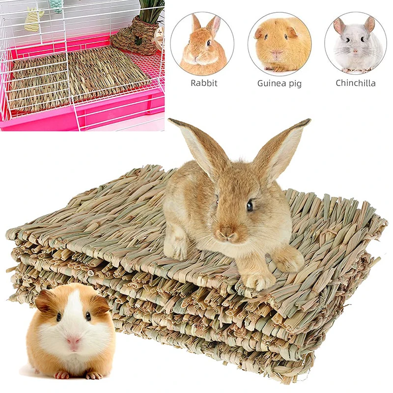 Rabbit Grass Chew Mat Small Animal Hamster Cage Bed House Pad Woven Straw Mat For Hamster Guinea Pig Pet House Cage Accessories